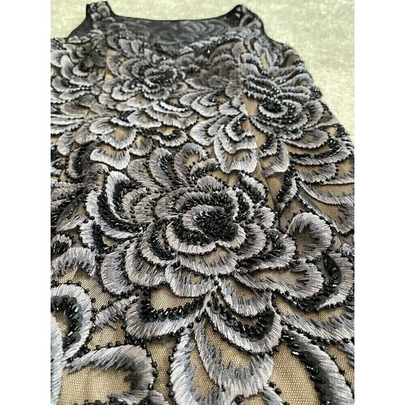 Sue Wong Nocturne Evening Dress Sz 4 Sheer Nude Black Gray Floral Lace Beaded - Picture 5 of 9